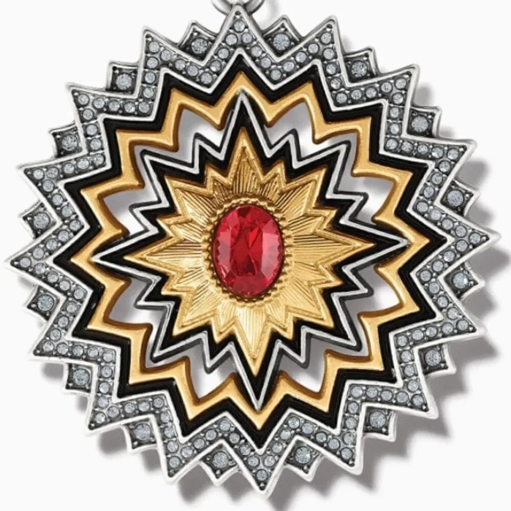 NWT New Brighton Gold/Silver Reversible Dynasty Sol Necklace w/Red Crystal